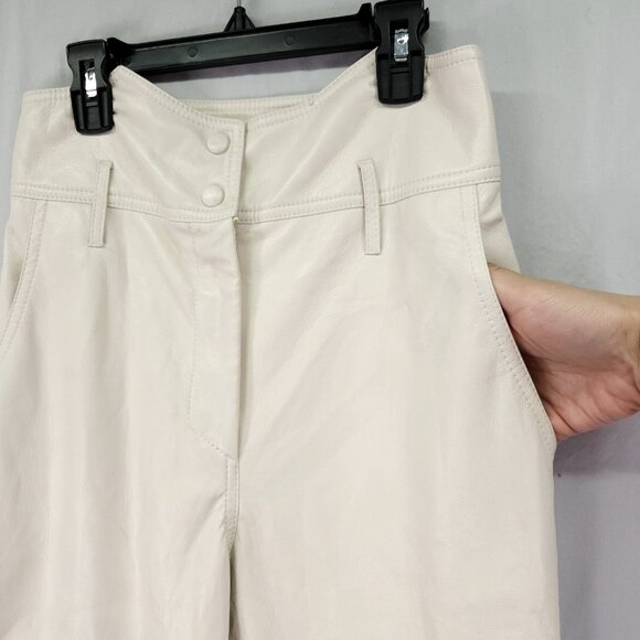 Nanushka Vegan Leather Pants Size XS Taper Ivory High Rise Pockets - Picture 13 of 16